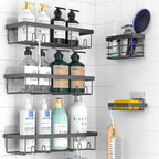 5-Piece Shower Rack Set, No-Drill Adhesive Rust-Proof Bathroom Organizer, Large Capacity Wall-Mounted Shelf, Essential for Bath, Kitchen, Home