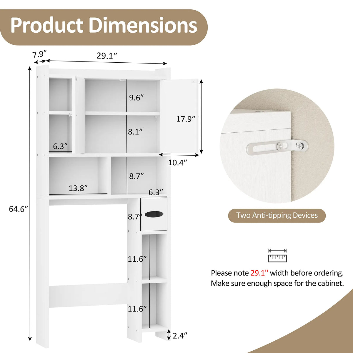 Walsunny Over The Toilet Storage Cabinet, Farmhouse Storage Cabinet with 2 Barn Door & Toilet Paper Holder Stand, Toilet Rack for Bathroom, Laundry Furniture Organizer