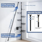 FEELSO Rustproof Stainless Steel Tension Pole Shower Rack Set, Bathroom Accessories Organizer with 6 Corner Shelves, 30-120in Adjustable Storage, Extra Towel Bar, Soap Dish, Toothbrush Holder, Black Tension Mount Soap Bar Shower Accessories