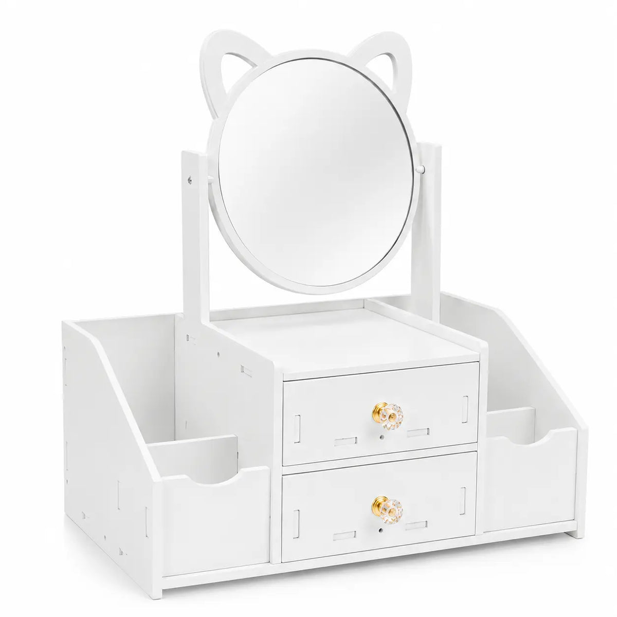 Makeup Organizer with Mirror and 2 Drawers, Desktop Vanity Storage Box with Multiple Compartments for Cosmetics, Skincare, Jewelry and Perfume
